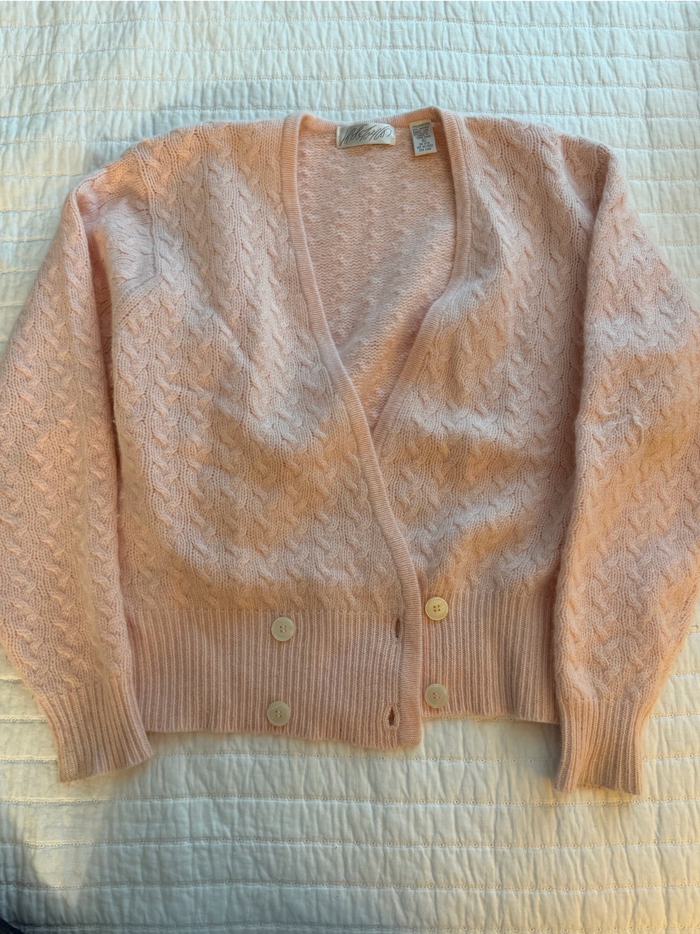 Vintage Lord & Tailor baby pink Cable Knit Cardigan